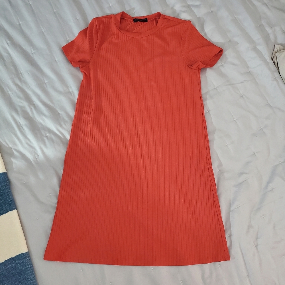 Electrica Verticle Striped Shift Dress In Coral Red